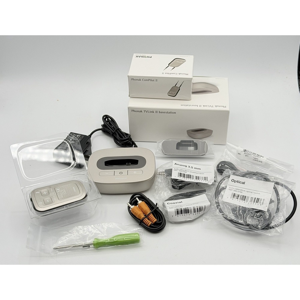 Phonak Compilot II & Phonak TVlink II Base w/ Accessories - UNUSED